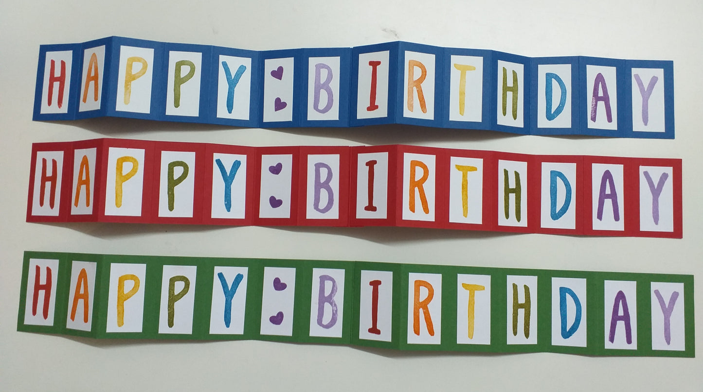 Happy Birthday Concertina Card - Choice of 3 Colours