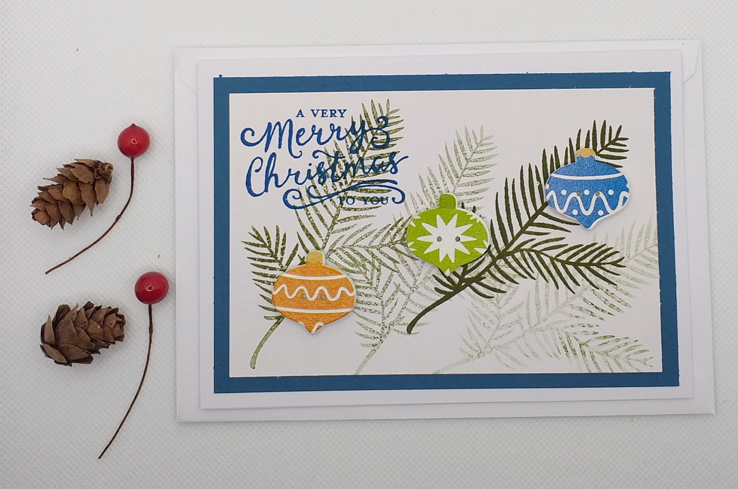 Branches and Baubles Button Christmas Card