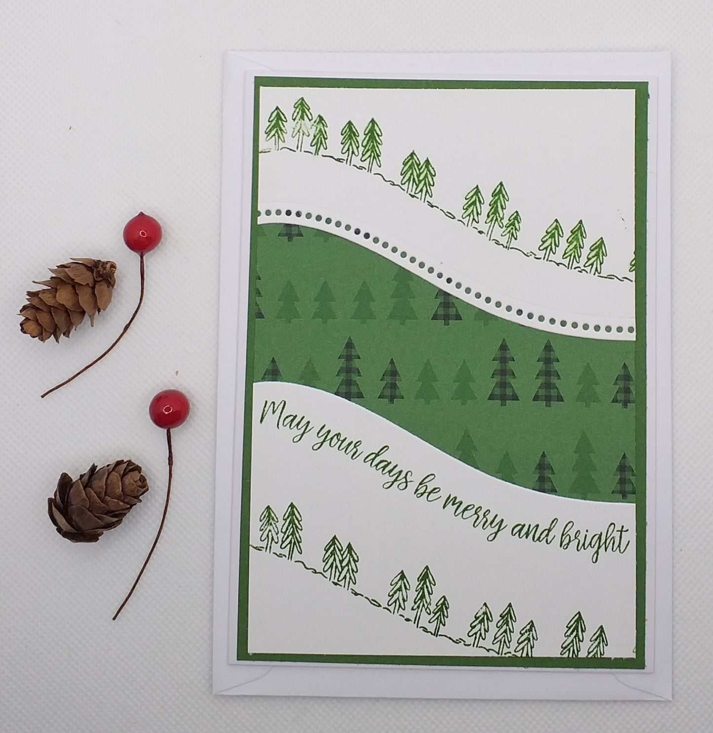 Merry and Bright Curvy Christmas Card - Green