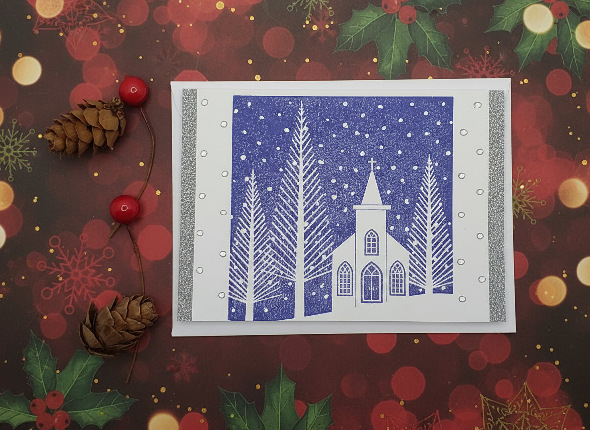 Lino-Cut Style Christmas Card