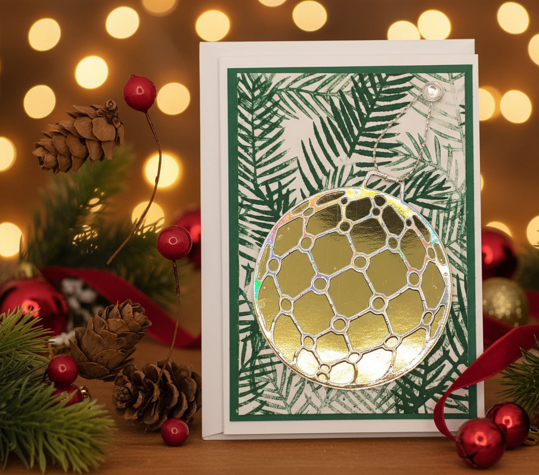Shiny Bauble Christmas Card - Choice of 4 Colours