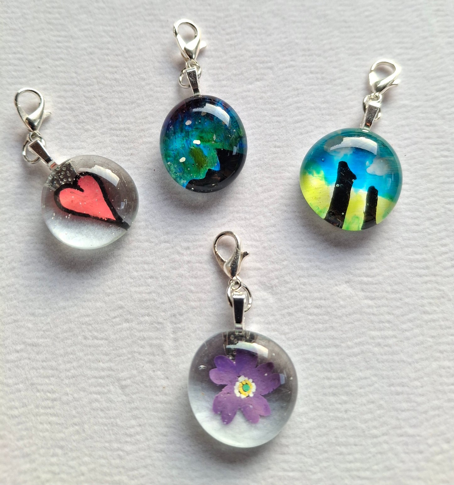 Hand Painted Glass Bag Charms - Choice of Designs