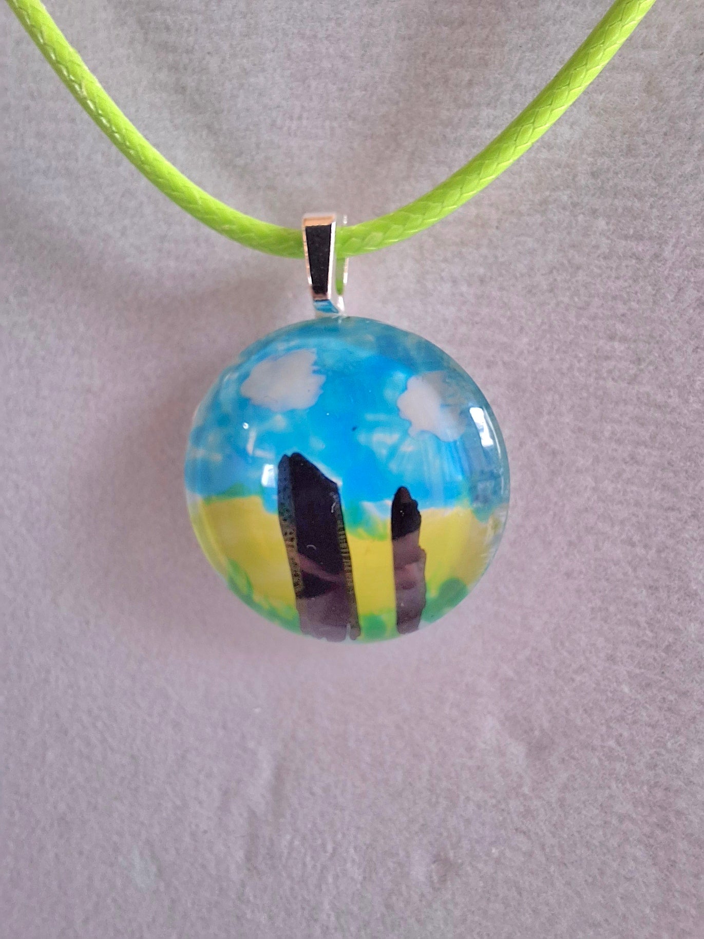 Standing Stones Hand Painted Glass Stone Pendant