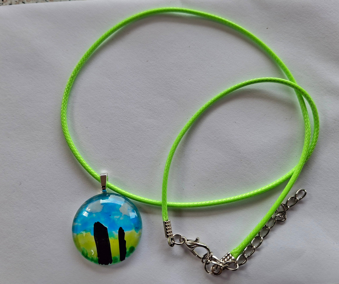 Standing Stones Hand Painted Glass Stone Pendant
