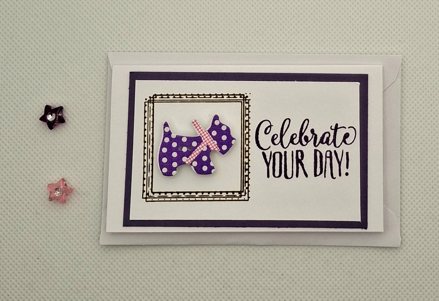 Celebrate Your Day - Wee Dog Button Card- Choice of 8 Colours