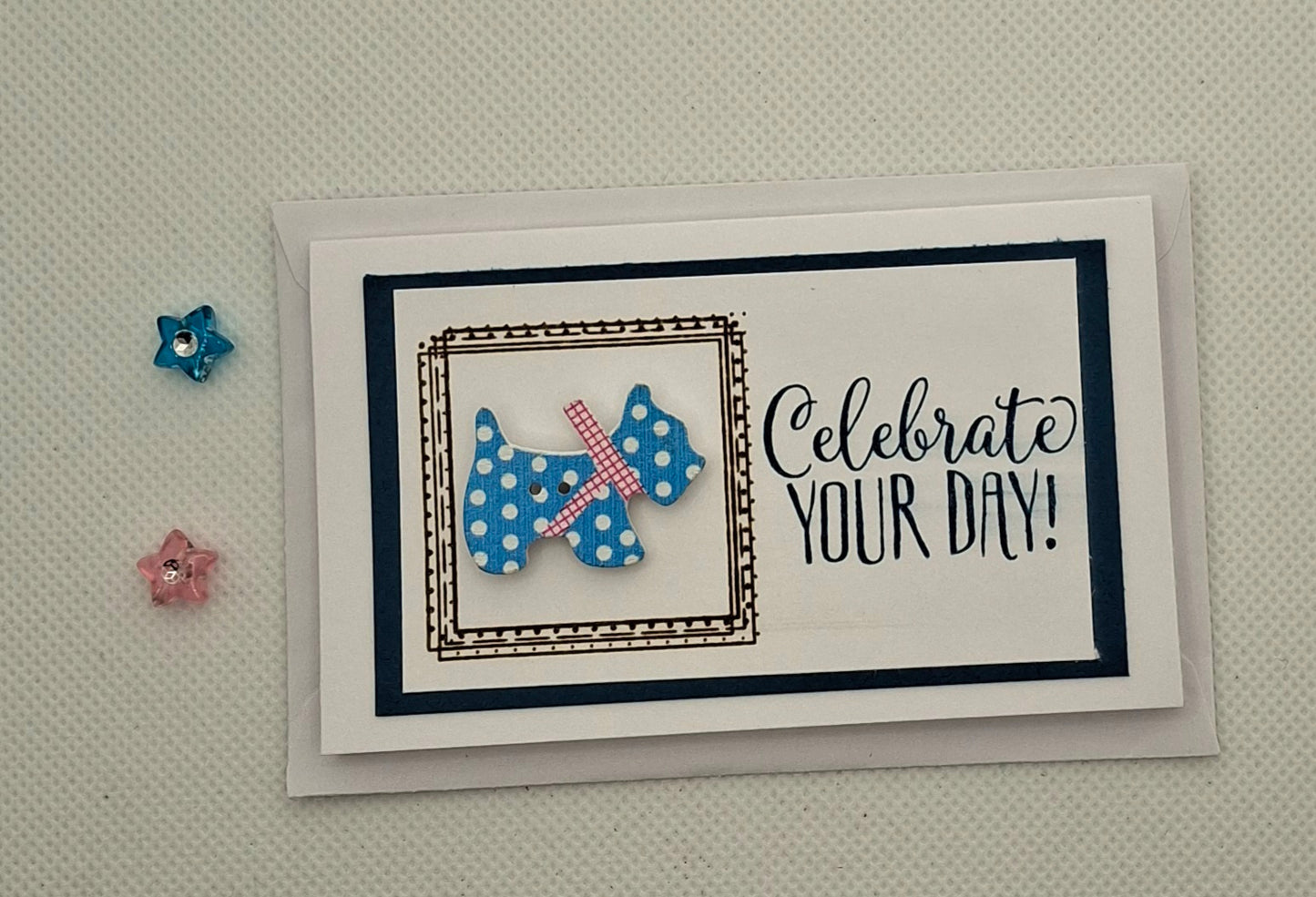 Celebrate Your Day - Wee Dog Button Card- Choice of 8 Colours