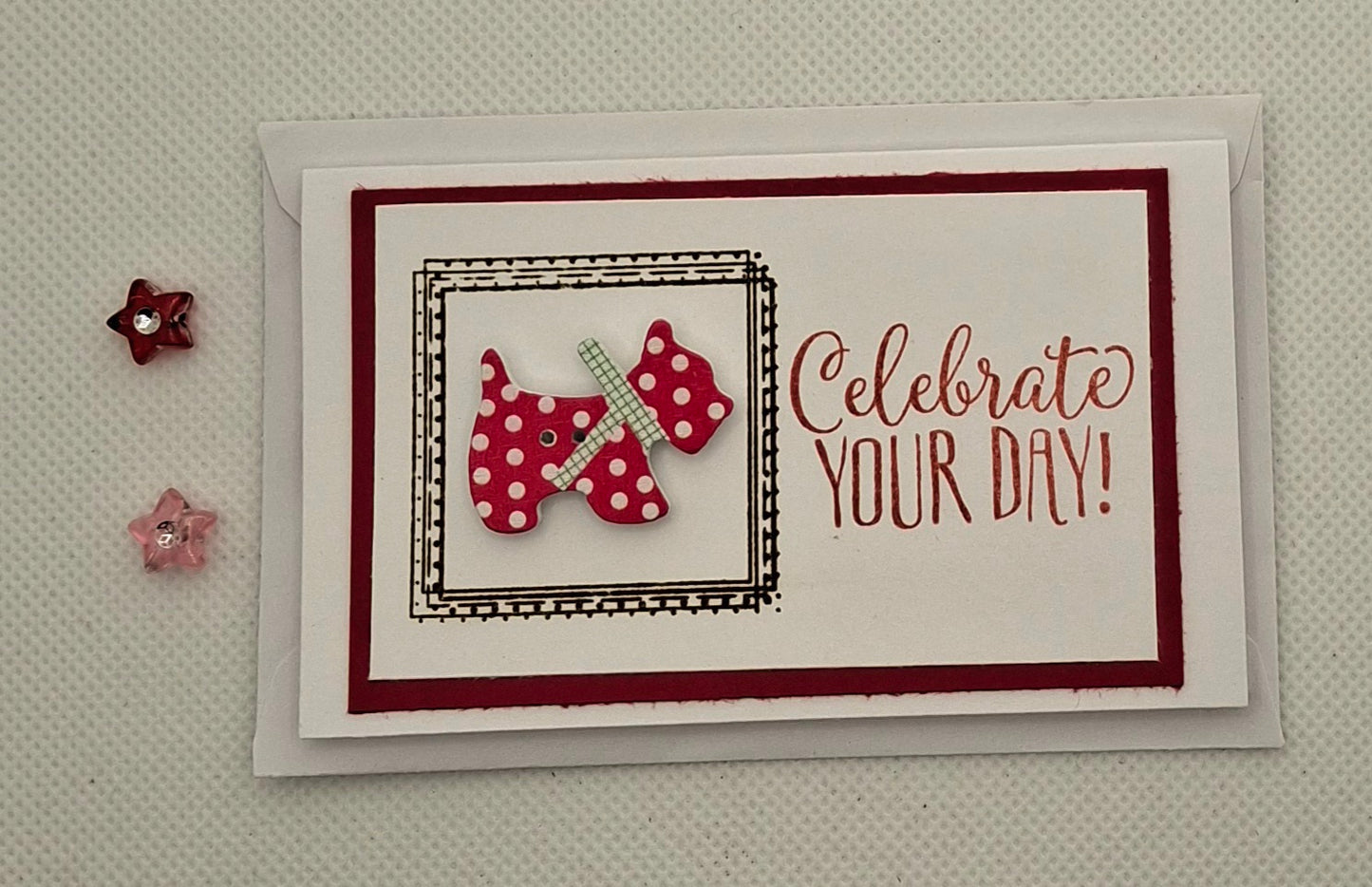 Celebrate Your Day - Wee Dog Button Card- Choice of 8 Colours