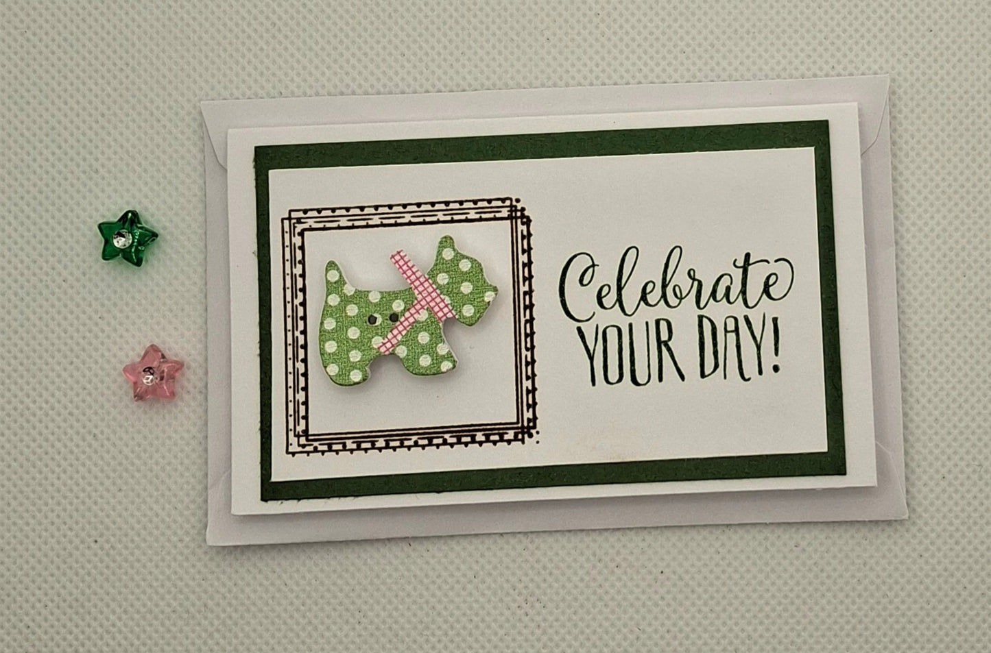 Celebrate Your Day - Wee Dog Button Card- Choice of 8 Colours