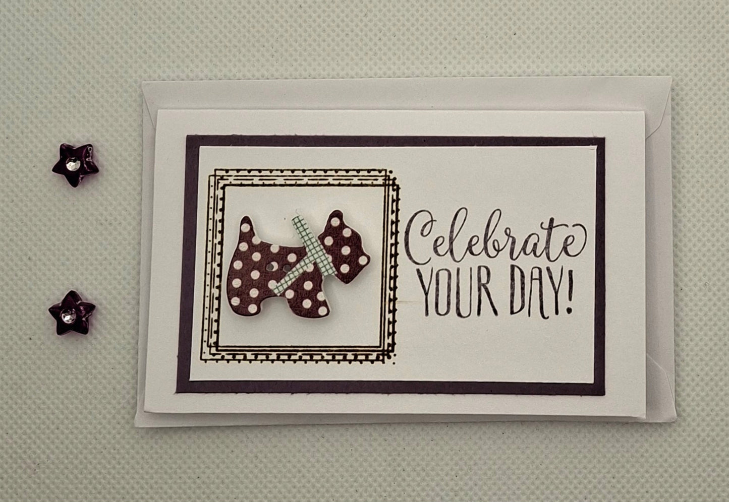 Celebrate Your Day - Wee Dog Button Card- Choice of 8 Colours