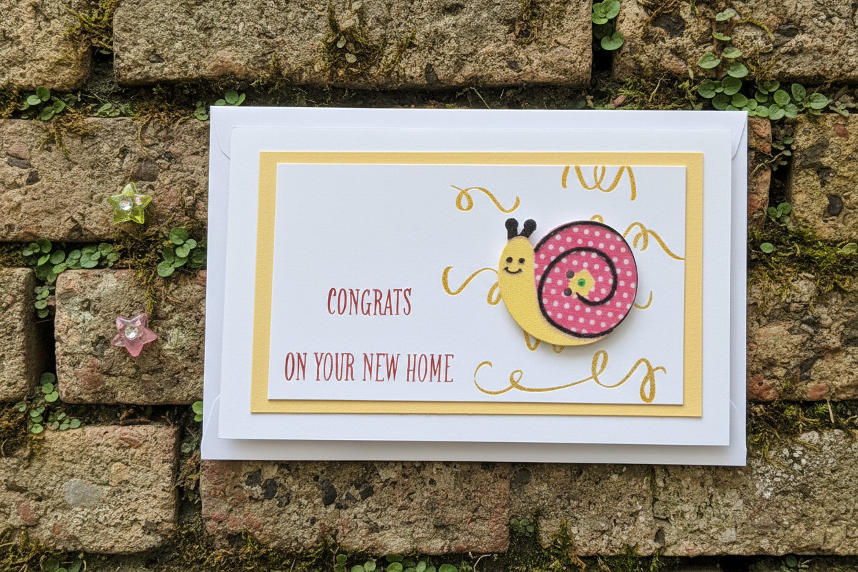 Congrats on your New Home - Wee Snail Button Card - Choice of 4 Colours