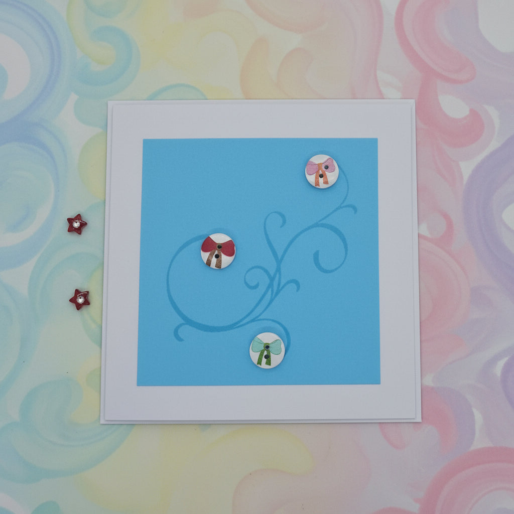 Curvy Bow Button Card - Choice of Colours