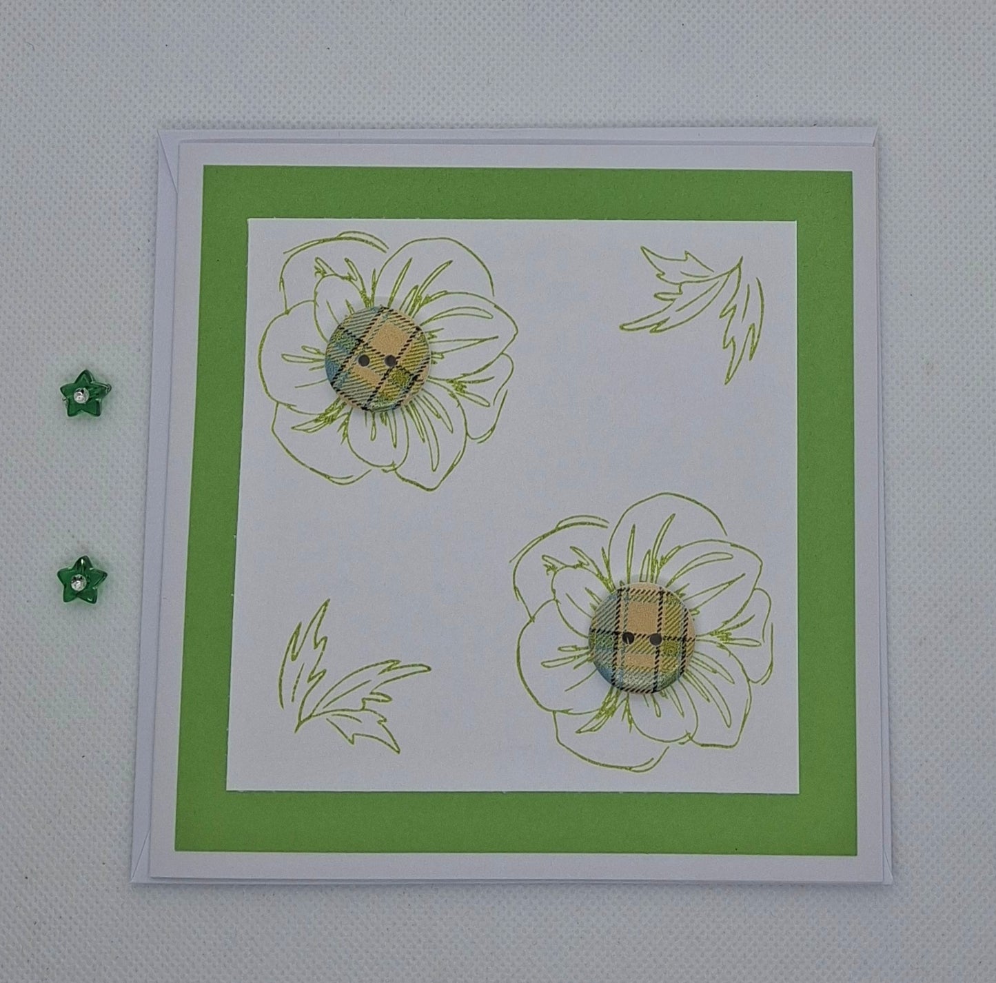 Flower Tartan Style Button Cards - Choice of Colours