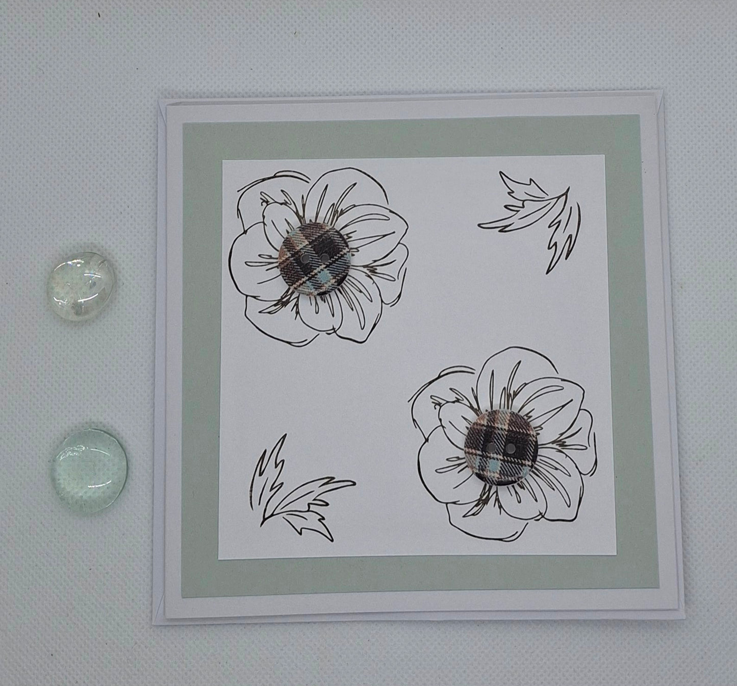 Flower Tartan Style Button Cards - Choice of Colours