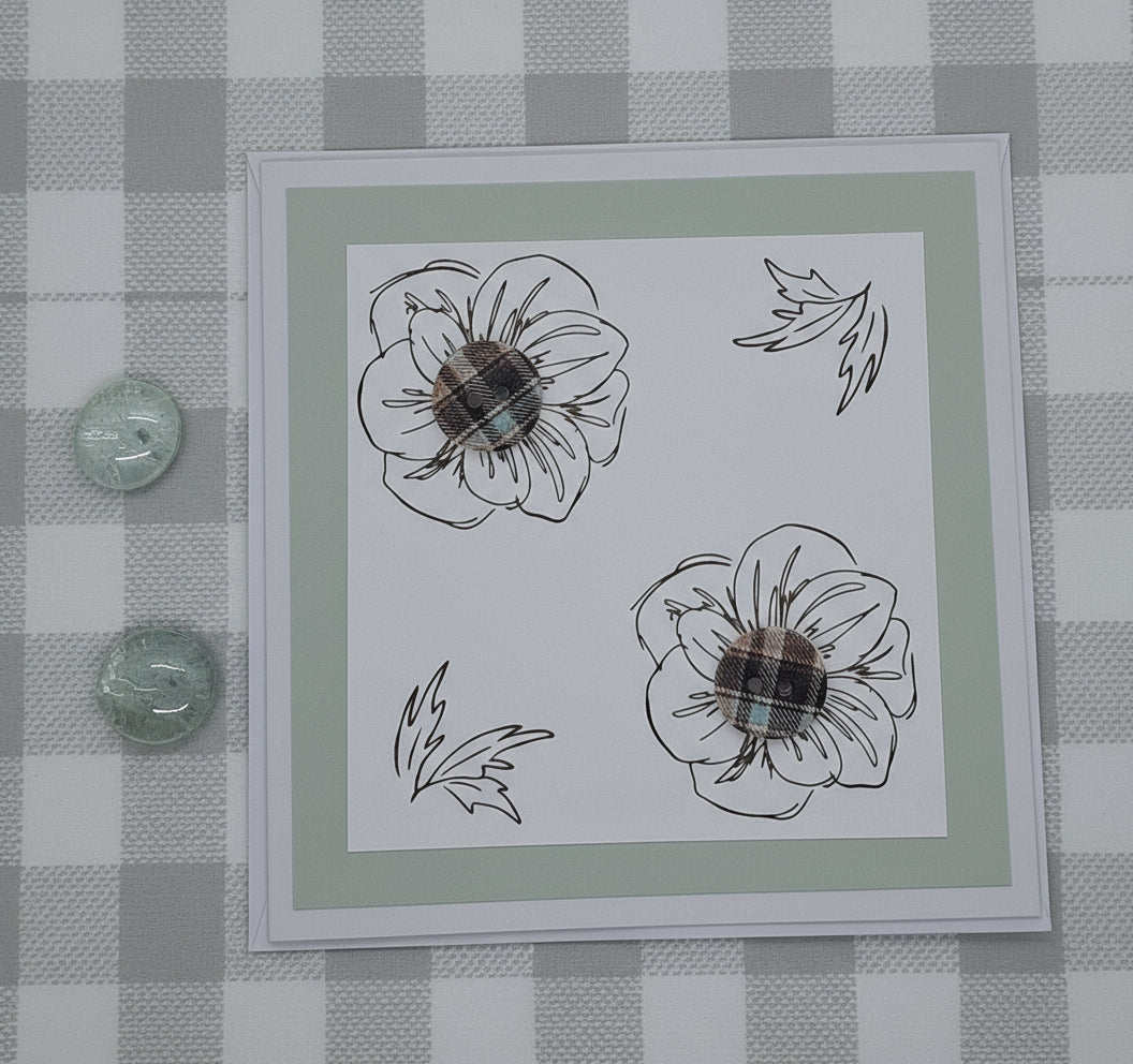 Flower Tartan Style Button Cards - Choice of Colours