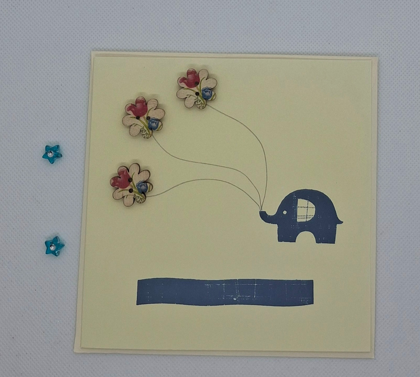 Elephant Holding Buttons Card - Choice of Colours