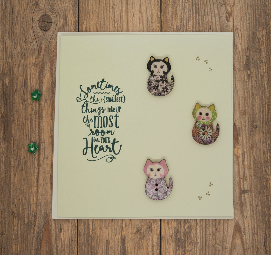 Cats Button Card - Choice of Colours