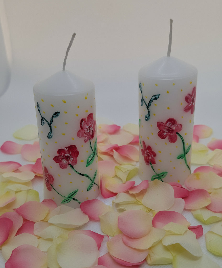 Hand Painted Small Pillar Candle - Red