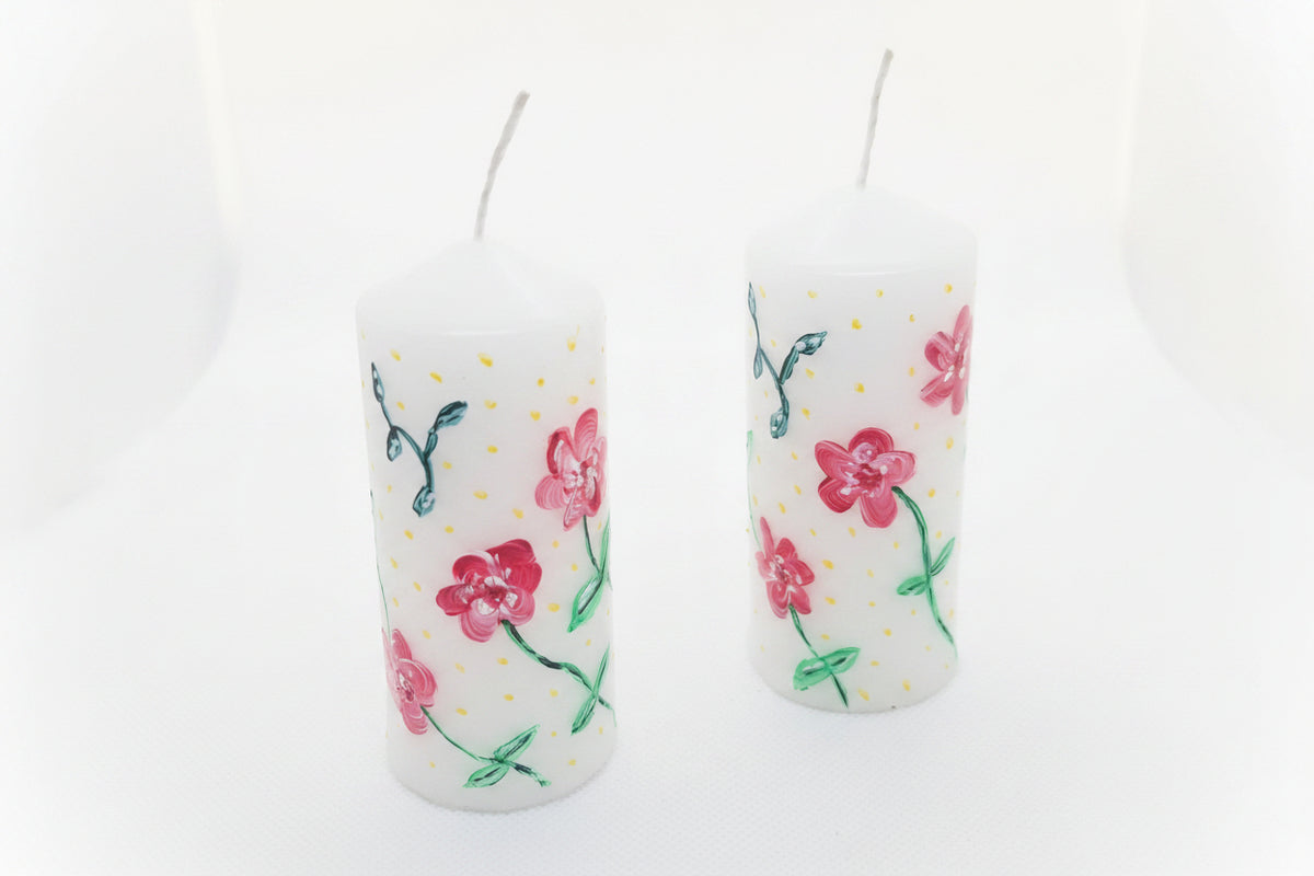 Hand Painted Small Pillar Candle - Red