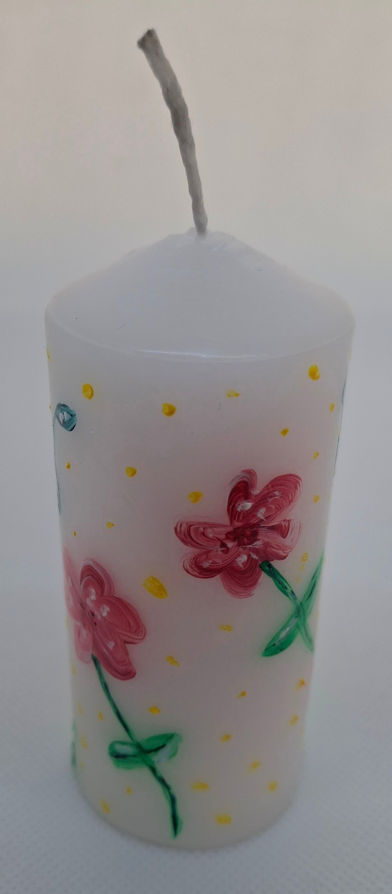 Hand Painted Small Pillar Candle - Red