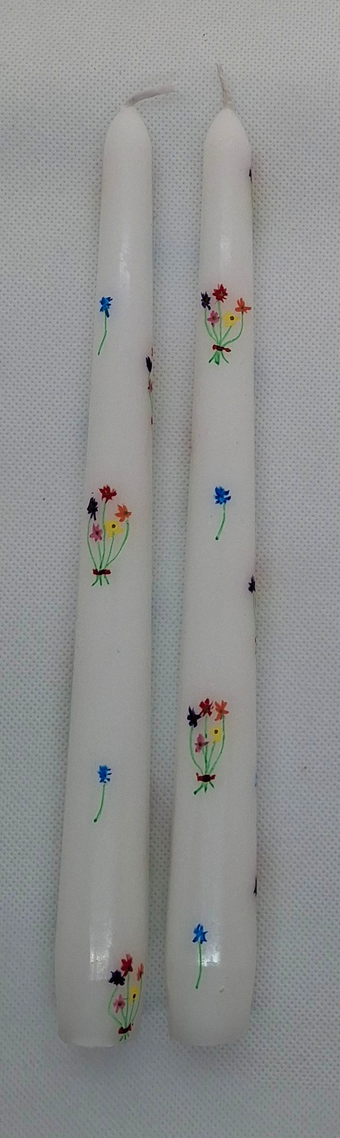 Pair of Hand Painted Taper Dinner Candles - Mini Bouquets