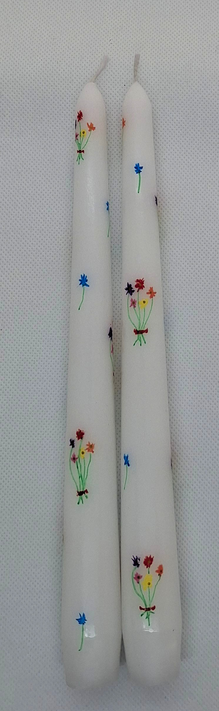 Pair of Hand Painted Taper Dinner Candles - Mini Bouquets