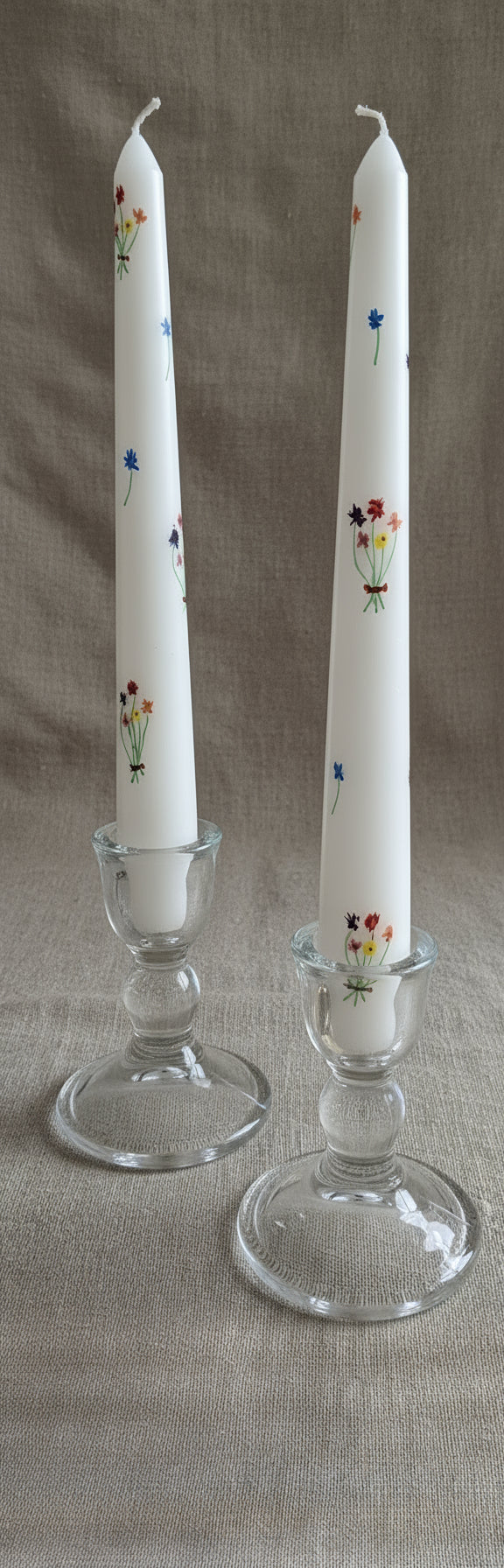 Pair of Hand Painted Taper Dinner Candles - Mini Bouquets