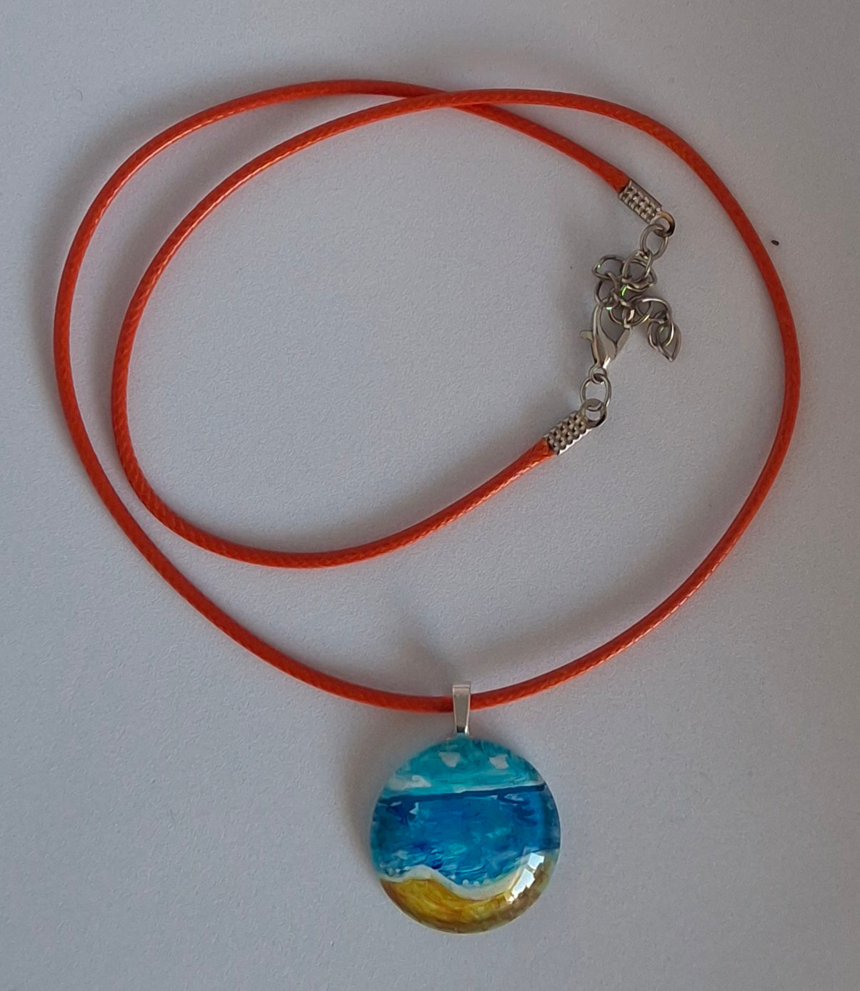 Beach Scene Hand Painted Glass Stone Pendant