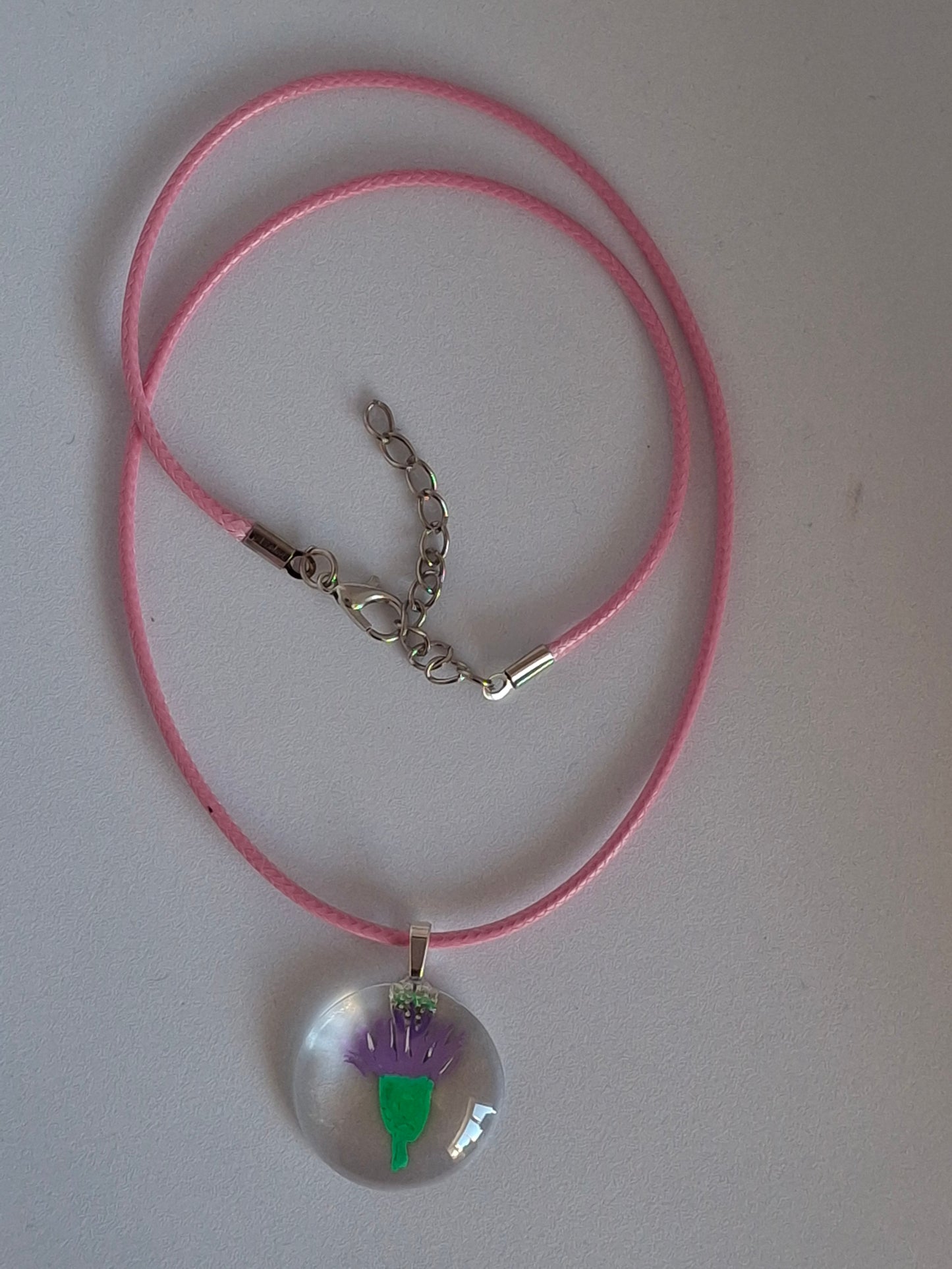 Scottish Thistle Hand Painted Glass Stone Pendant