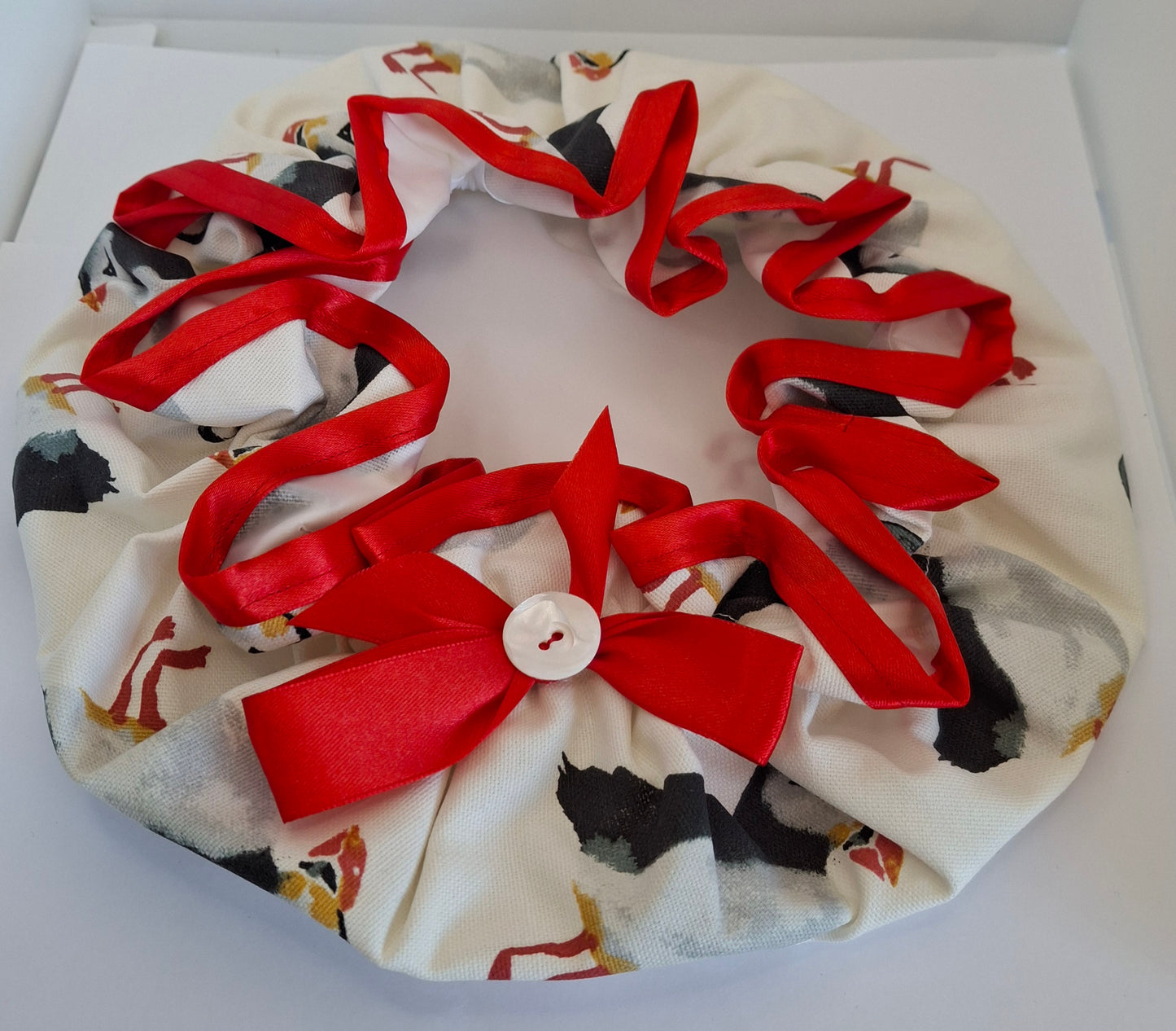 Shower Cap - Puffin - Red Trim