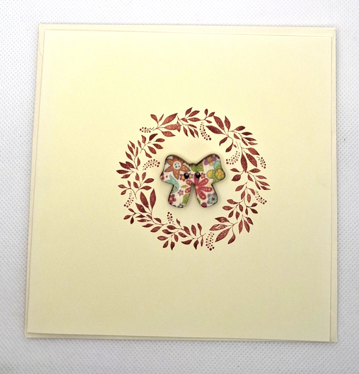 Wreath Bow Button Card - Choice of Colours