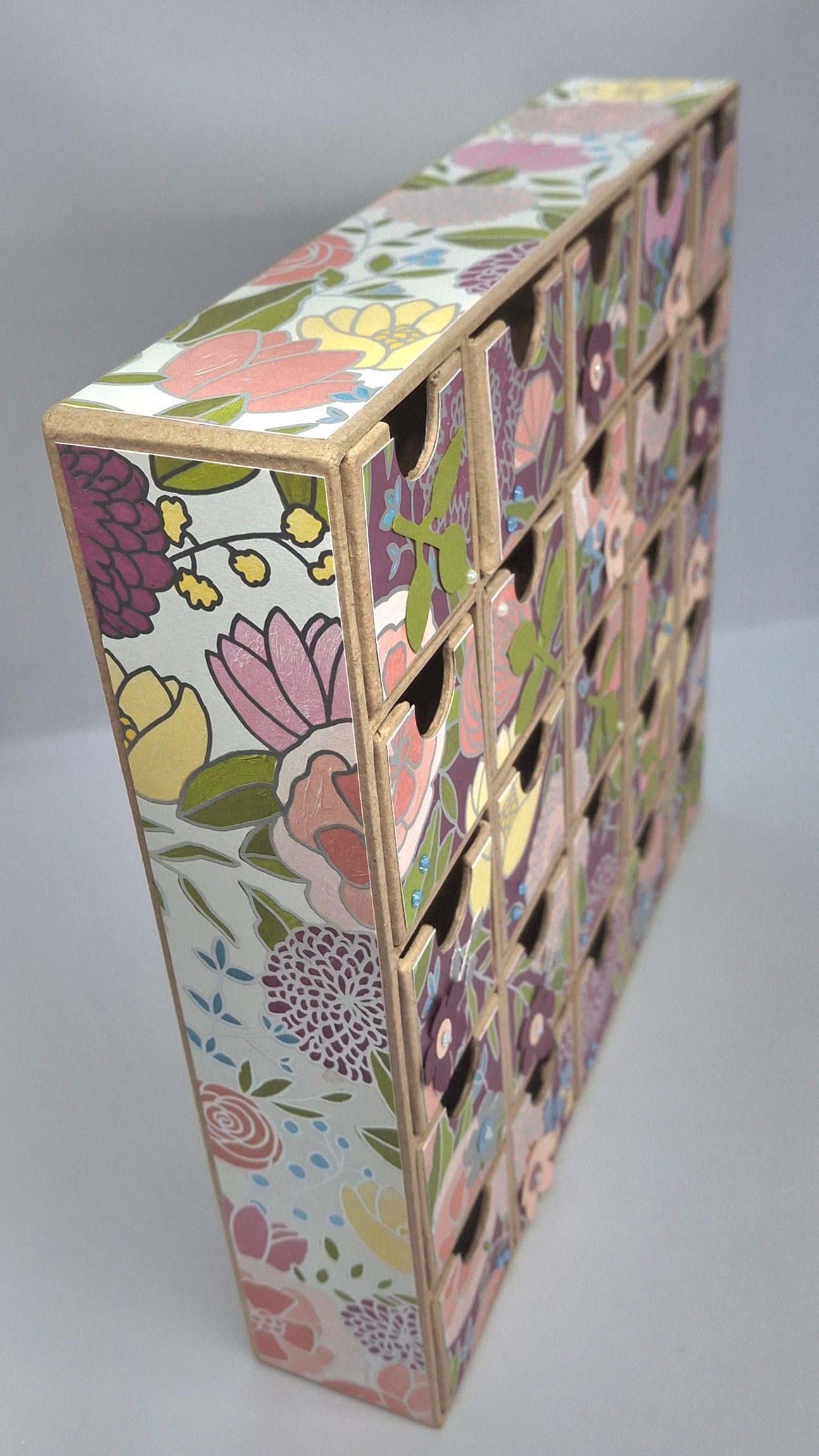Hand Decorated 25 Drawers Case - Burgundy and Silver