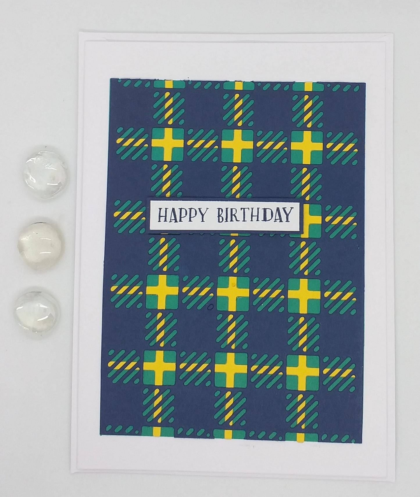 Large Birthday Card - Tartan - Blue & Green
