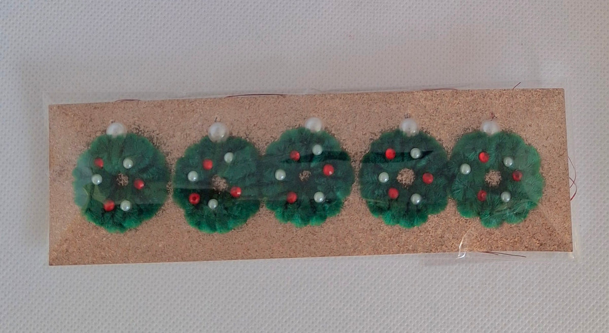Set of Five Mini Green Christmas Wreath Decorations