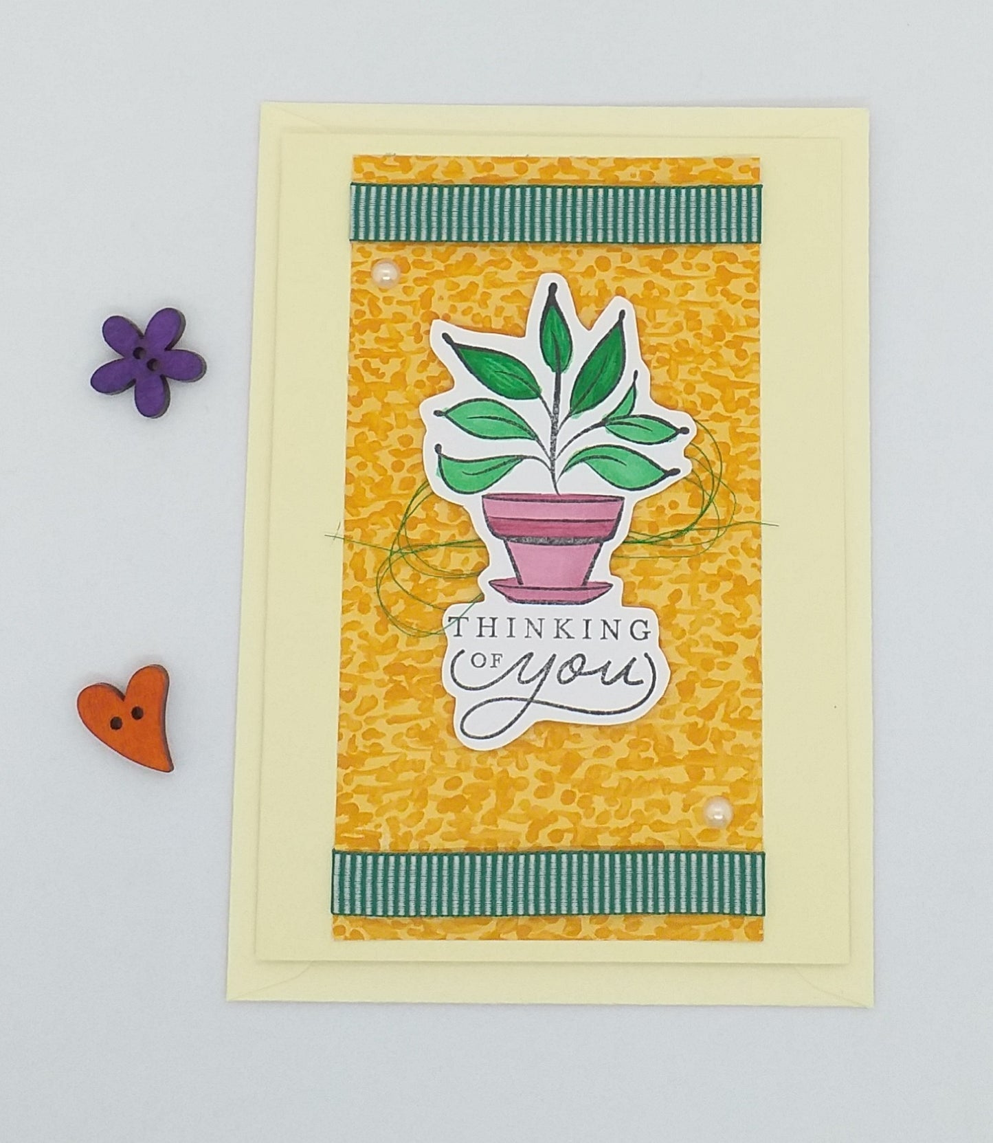 Thinking of You Card - Potted Plant - Ribbon
