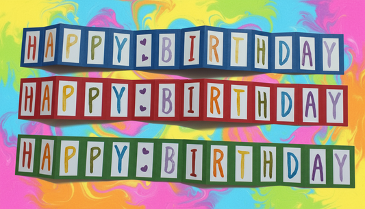 Colorful 'Happy Birthday' text on a multicolored background