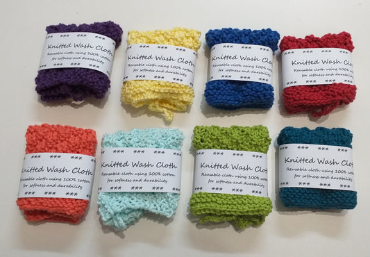 Hand Knitted Reusable Wash Cloth - Choice of Colours