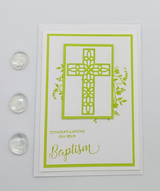 Filigree Style Cross Baptism Card - Choice of 4 Colours