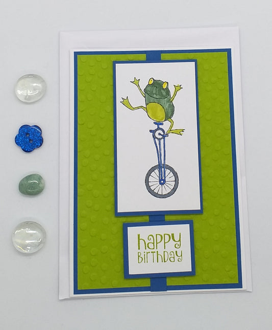 Happy Birthday Cycling Frog Card