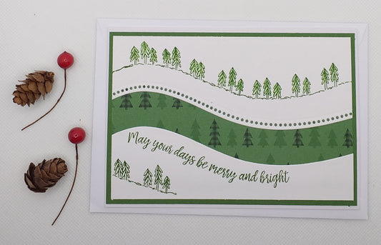Merry and Bright Curvy Christmas Card - Green