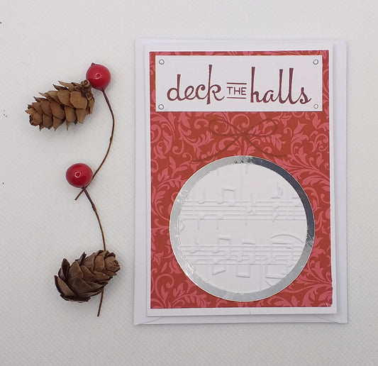 Deck the Halls Music Bauble Christmas Card
