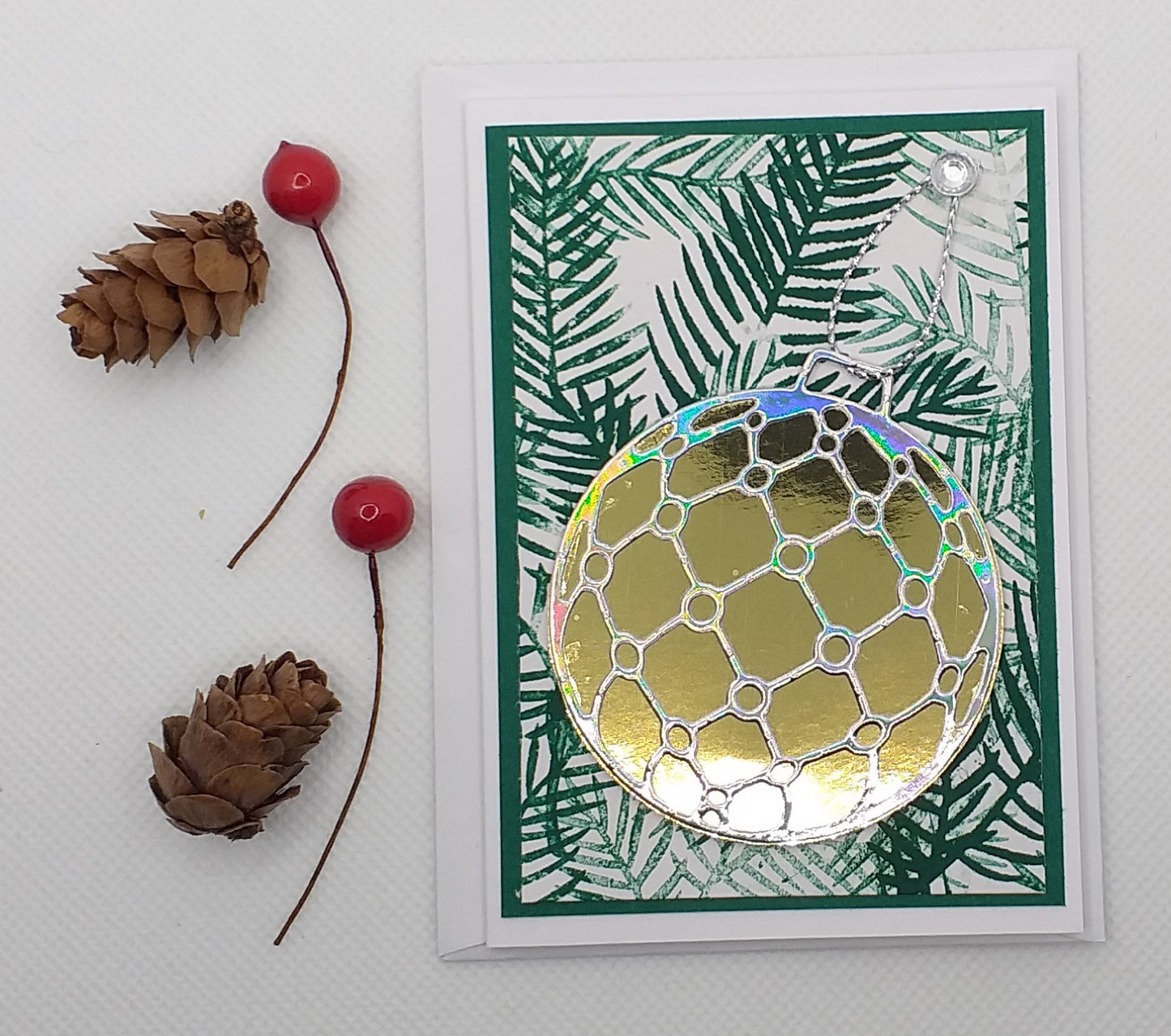 Shiny Bauble Christmas Card - Choice of 4 Colours