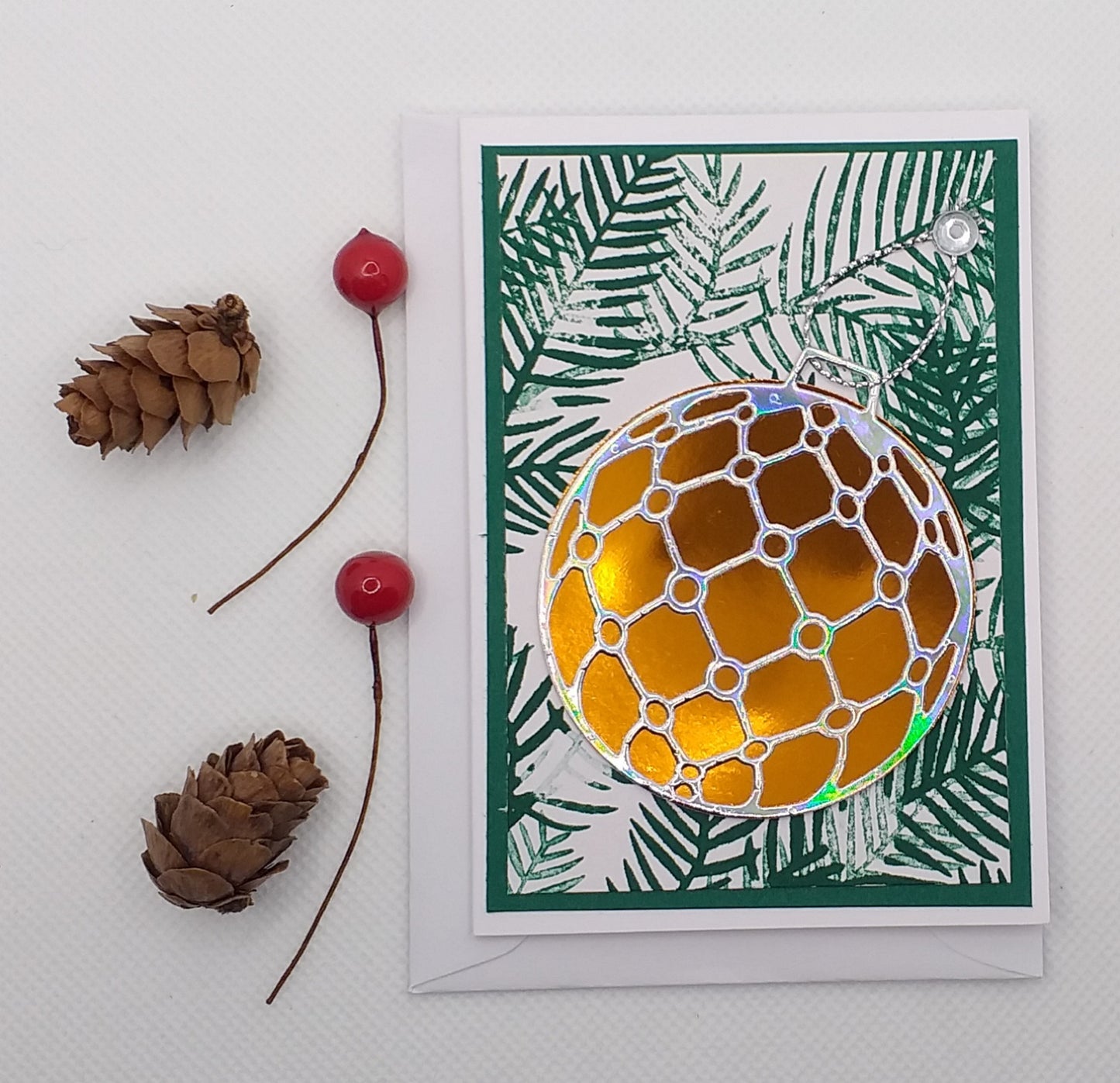 Shiny Bauble Christmas Card - Choice of 4 Colours