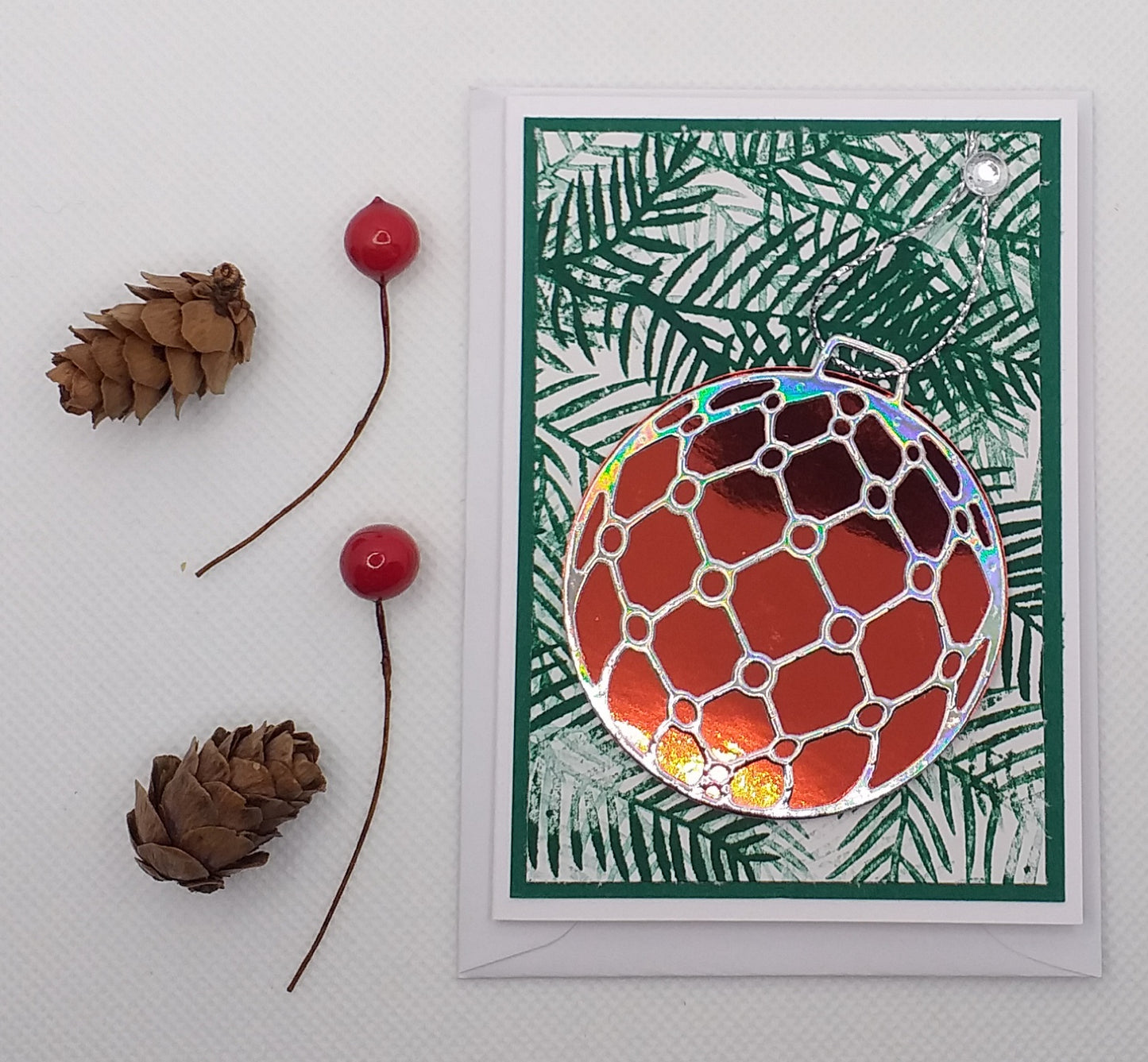 Shiny Bauble Christmas Card - Choice of 4 Colours