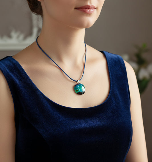 Aurora Borealis Hand Painted Glass Stone Pendant