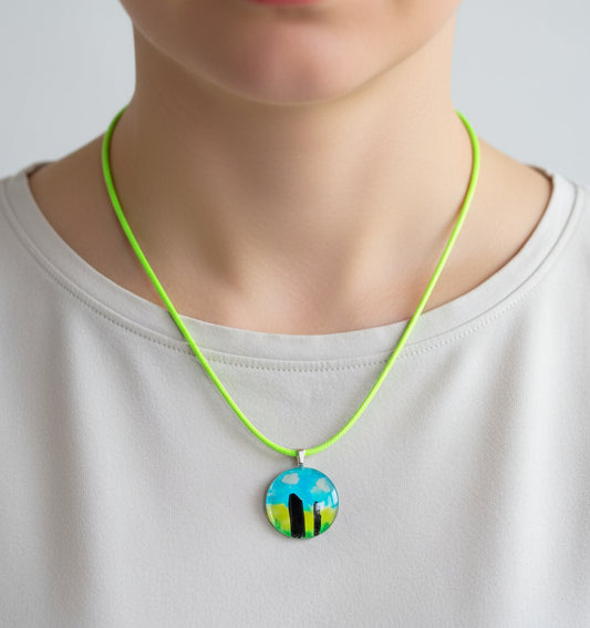 Standing Stones Hand Painted Glass Stone Pendant