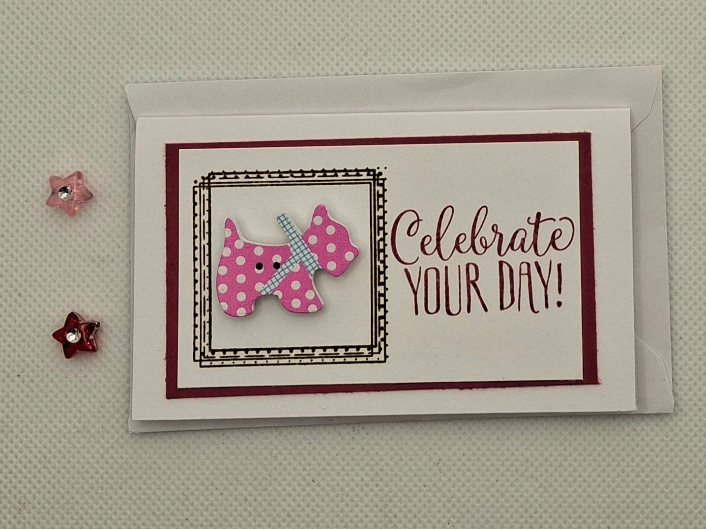 Celebrate Your Day - Wee Dog Button Card- Choice of 8 Colours
