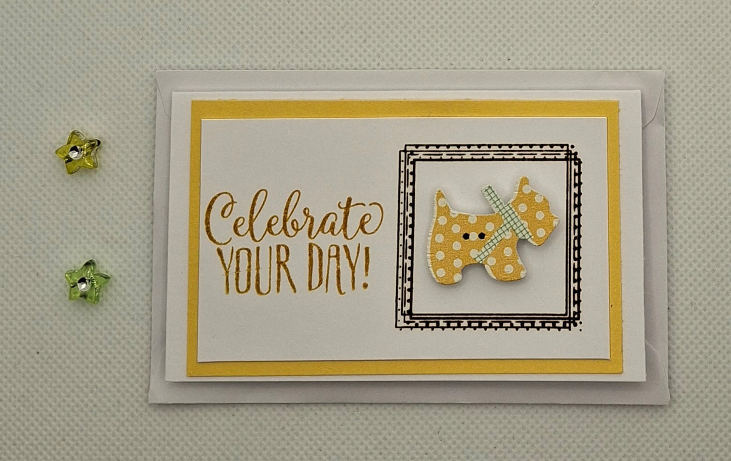 Celebrate Your Day - Wee Dog Button Card- Choice of 8 Colours