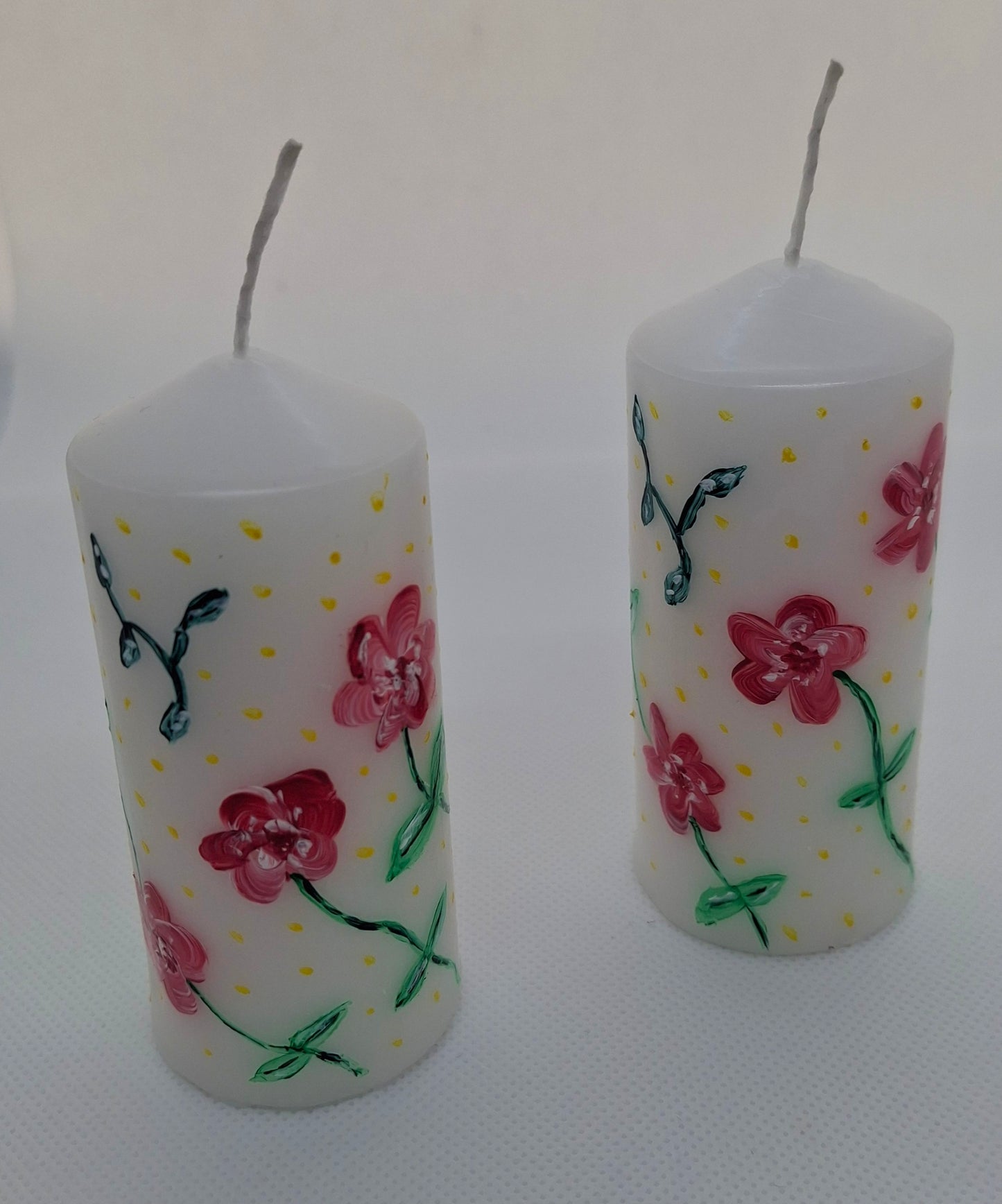 Hand Painted Small Pillar Candle - Red