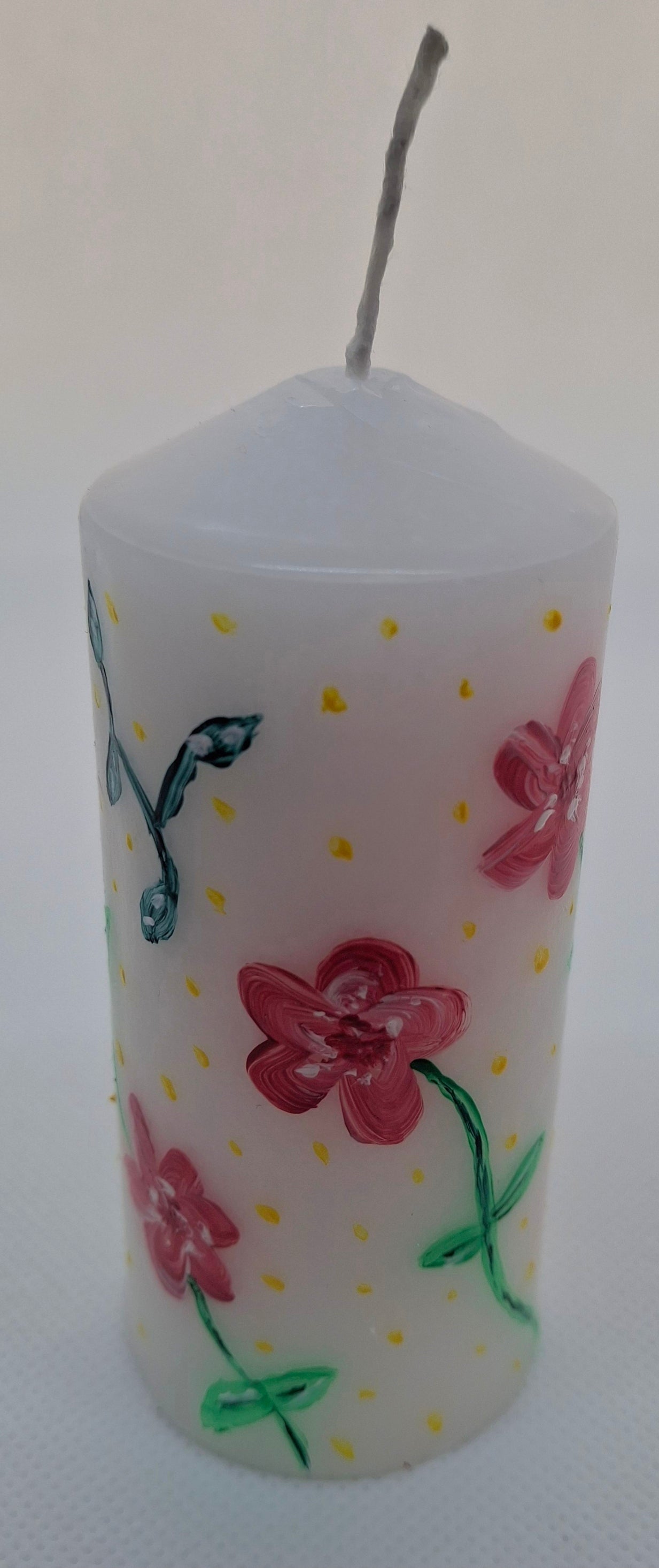Hand Painted Small Pillar Candle - Red