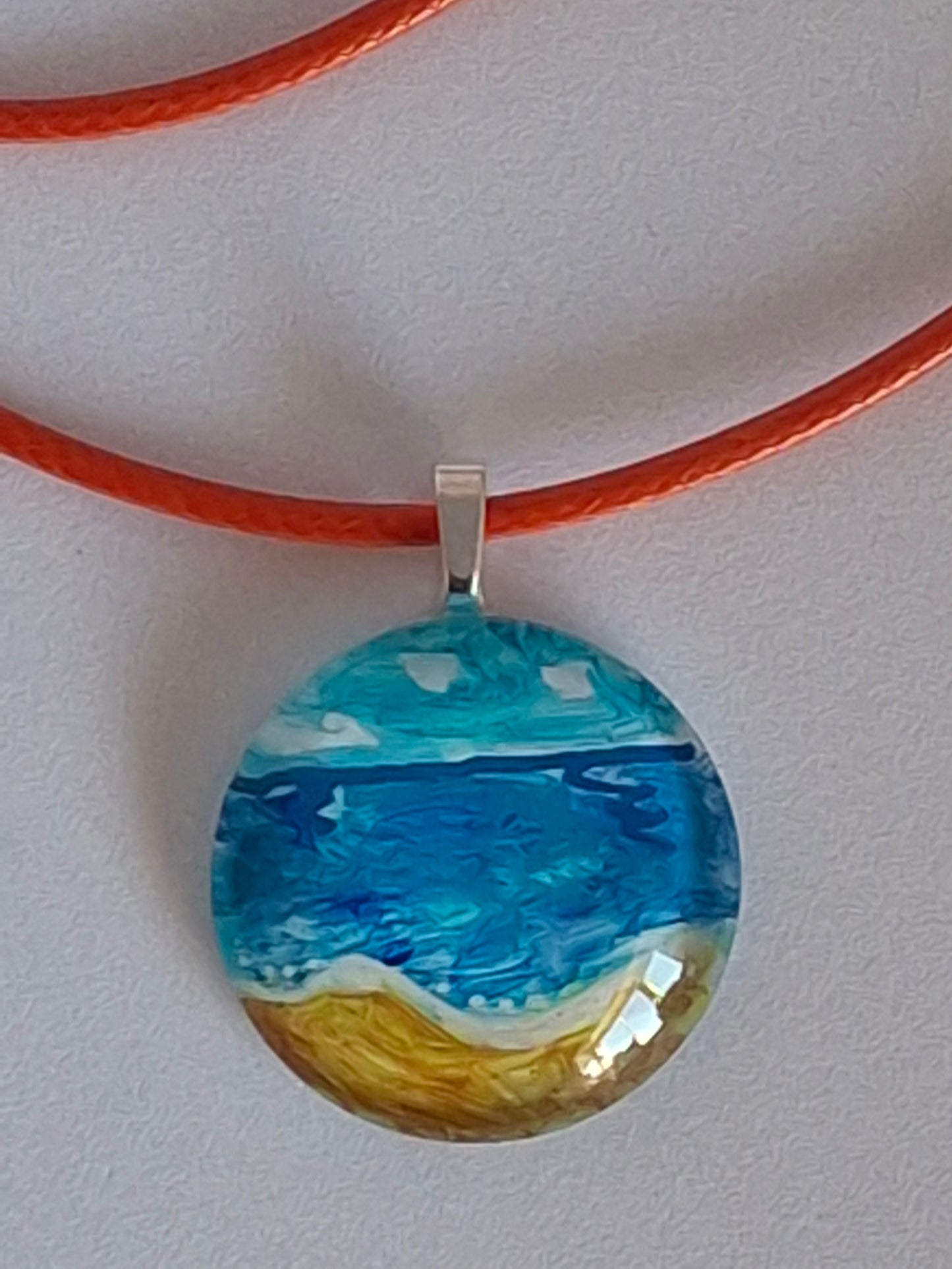 Beach Scene Hand Painted Glass Stone Pendant